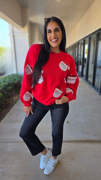 Sweet Santa Sequin Face Sweater