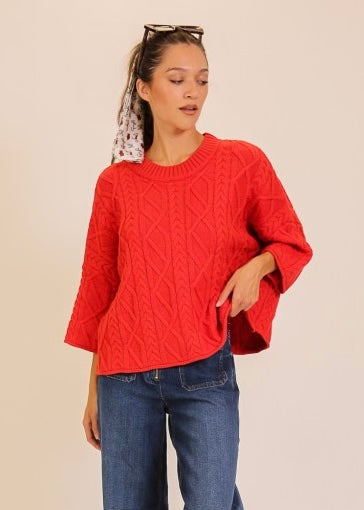Joyful Day Red Cable Knit Sweater