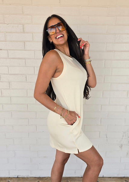 Get On Board Cream Tank Mini Dress