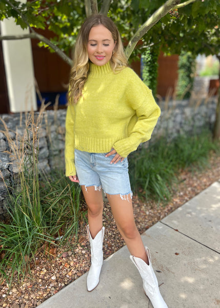 Snuggly Days Mock Neck Lime Sweater