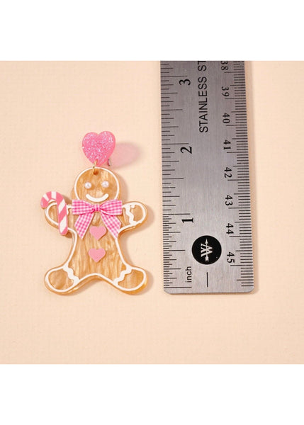 Acrylic Pink Gingerbread Cookie Drop Earrings