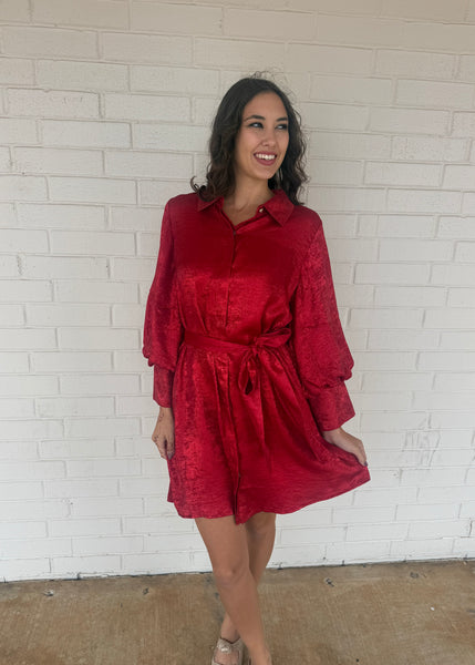 Made You Look Red Button Up Mini Dress