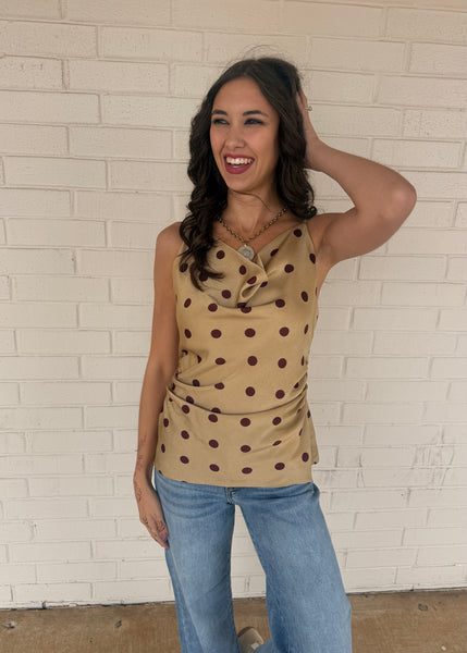 Fun Fact Cowl Neck Polka Dot Cami Top