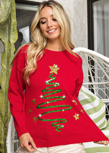 Rock Around The Christmas Tree Sequin Detailed Red Sweater