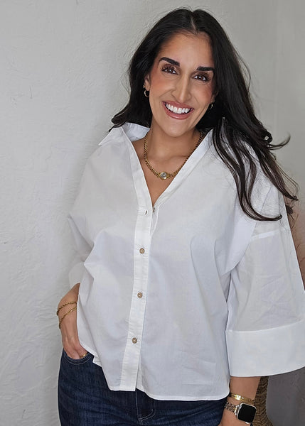 Life Is Good Collared White Button Up Blouse