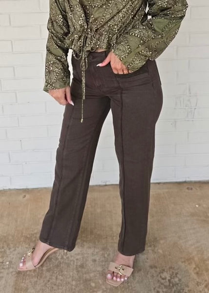 Dylan Mocha Contrast Straight Leg Denim