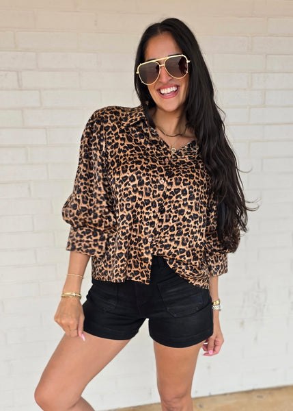 Running On Time Leopard Print Button Up Blouse