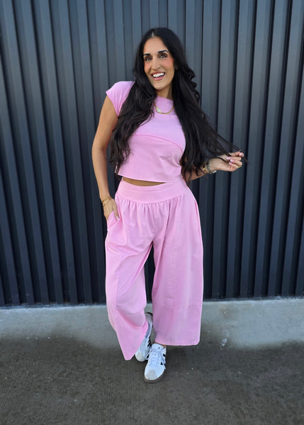 Sweet Pink Solid Cropped Capped Sleeve Top