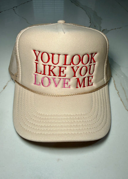 "You Look Like You Love Me" Cream/Red Trucker Hat