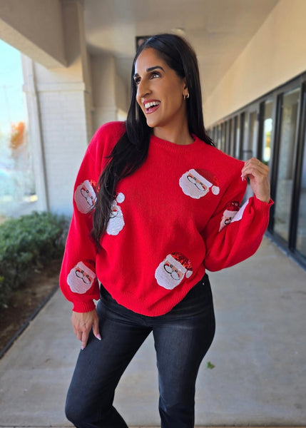 Sweet Santa Sequin Face Sweater