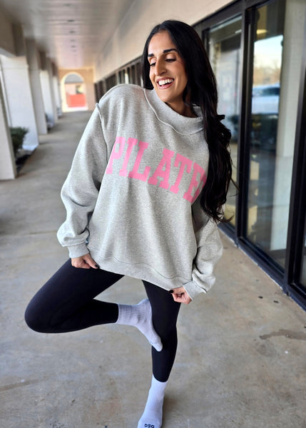 "Pilates/Yoga"  Reversible Oversized Mock Neck Sweatshirt