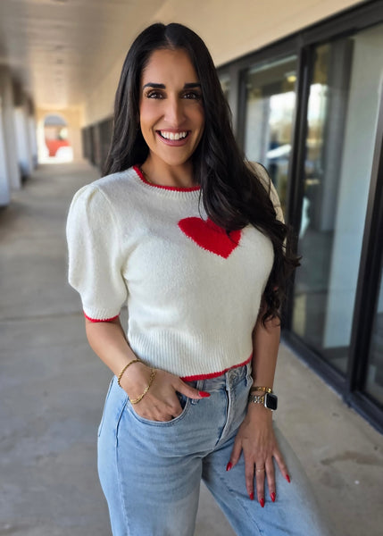Heart In Love White/Red Heart Sweater