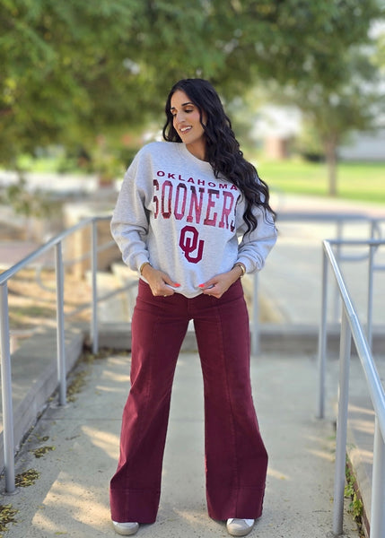 Oklahoma Sooners OU Grey Sequin Sweatshirt