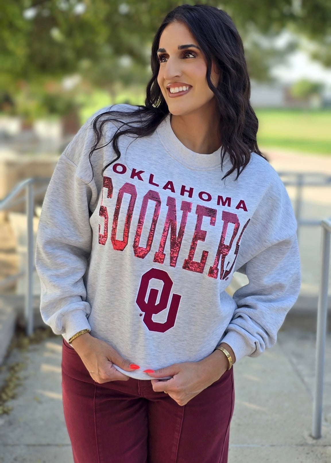 Oklahoma Sooners OU Grey Sequin Sweatshirt