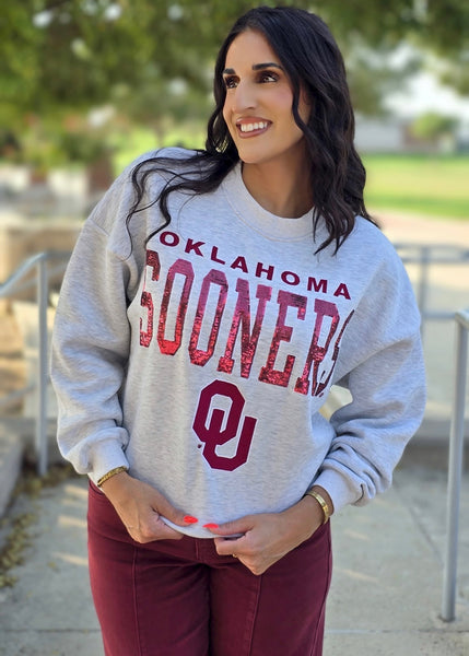 Oklahoma Sooners OU Grey Sequin Sweatshirt