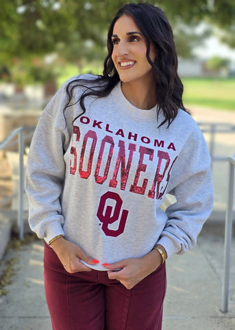 Oklahoma Sooners OU Grey Sequin Sweatshirt