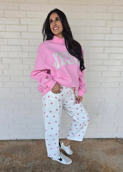 Life Is Good Pink Polka Dot Barrel Jeans