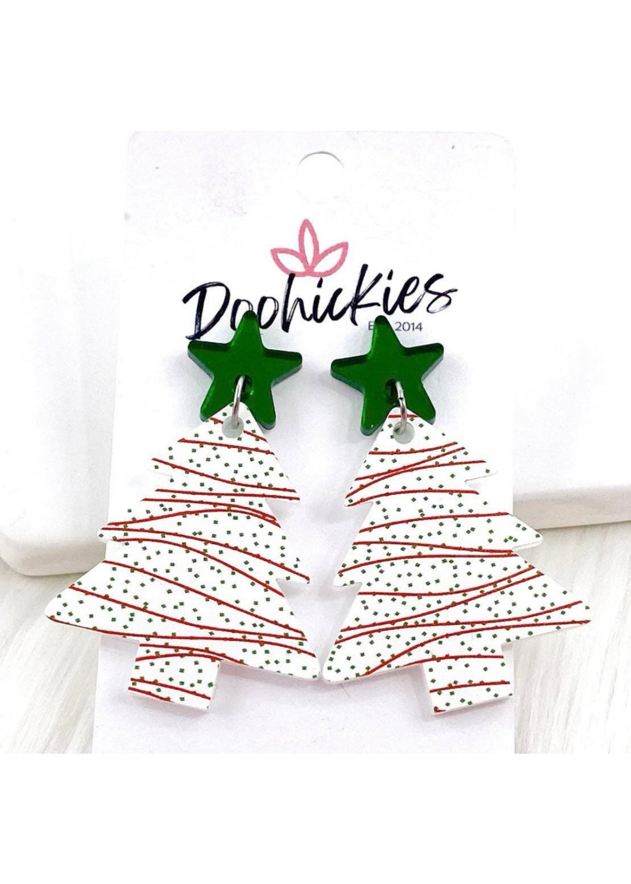 Green Star & Festive Tree Acrylic Dangle Earrings