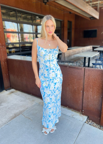 Beach Stroll Blue/White Floral Maxi Dress