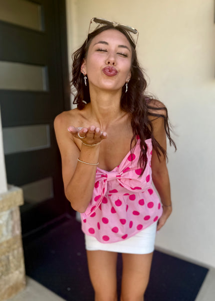 Flirty Fun Pink Polka Dot One Shoulder Top