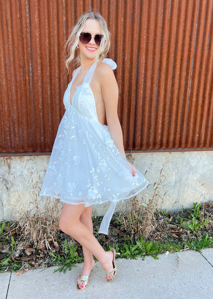 Cinderella Kisses White 3D Flower Mini Dress