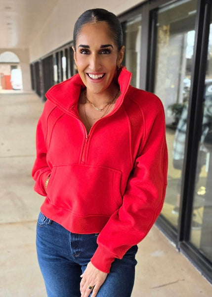 The Scuba Half Zip Sweatshirt - Tomato