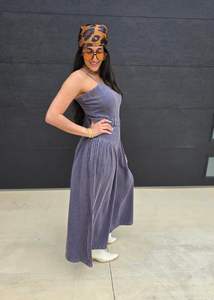 Caught Out Of Town Denim Wide Leg Jumpsuit