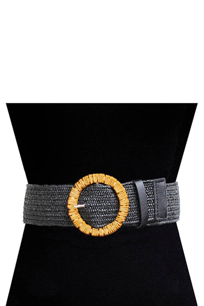 Rattan Stretch Circle Buckle Belt: Bk