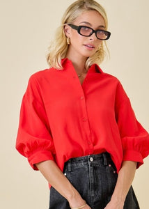 Look At The Bright Side Red Button Down Top