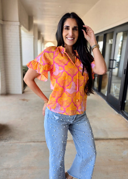 Lush Floral Short Sleeve Top - XS