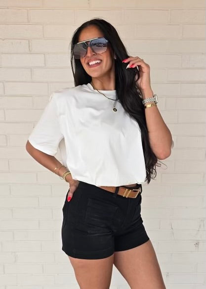 Walk This Way White Cropped Bubble Tee
