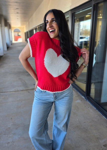 You Have My Heart Red Mock Neck Tip Sleeve Sweater
