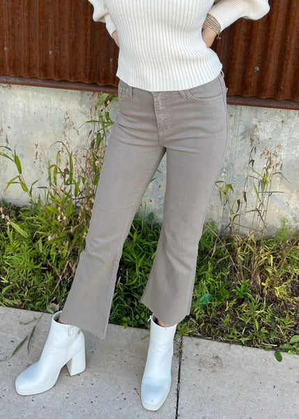 Shaye Taupe Cropped Kick Flare Denim