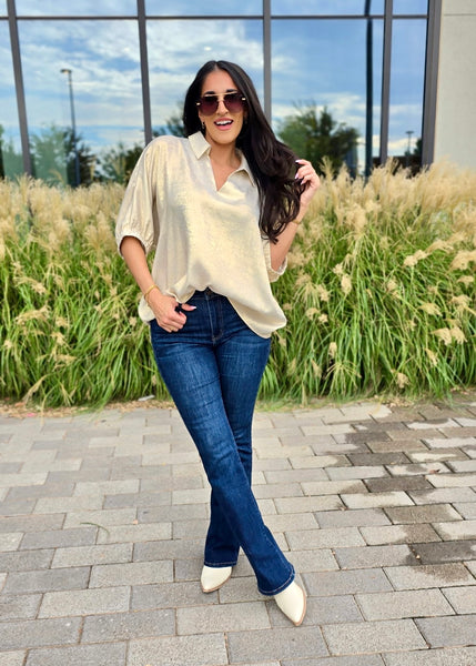 Shining Star Pearl Shimmer Collared Top