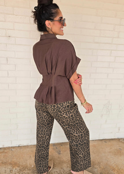 Hidden Request Brown Short Sleeve Top