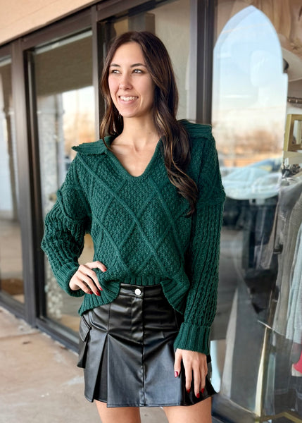 Making Time Hunter Green Collared Sweater