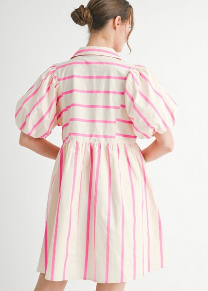 At The Market Pink Striped Baby Doll Dress