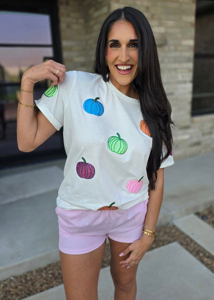 Pumpkin Party Sequin Colorful Pumpkin Tee