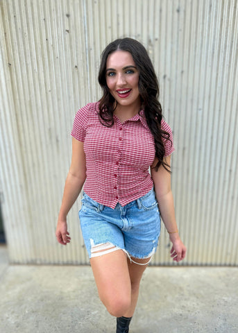 Sweet Revenge Red Button Up Top