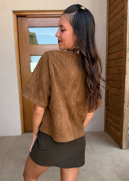Beautiful Things Brown Suede Short Sleeve Top