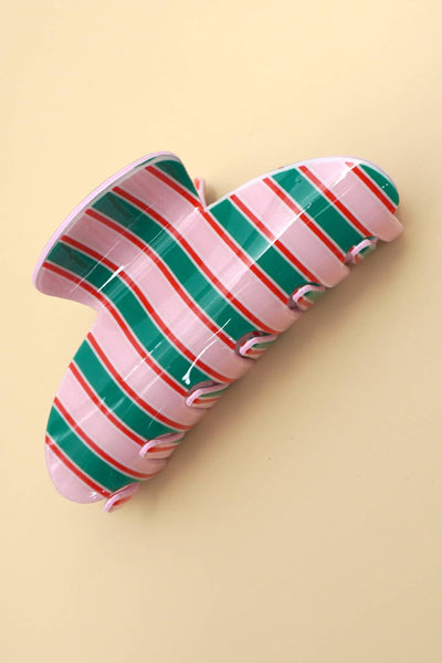 JUMBO STRIPE PLAID OVAL HAIR CLAW CLIPS | 40H1069: PINK GREEN