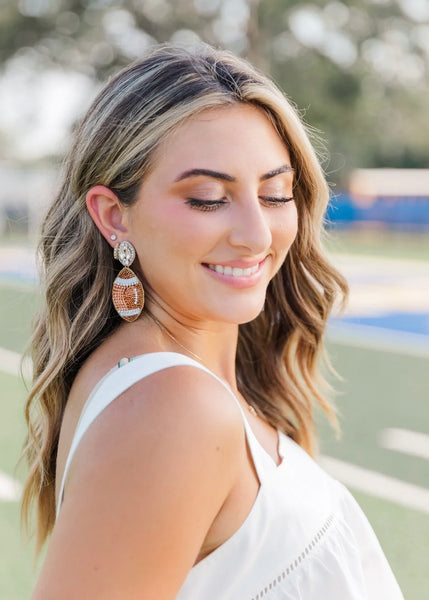 Game Day Brown Beaded Football Earrings