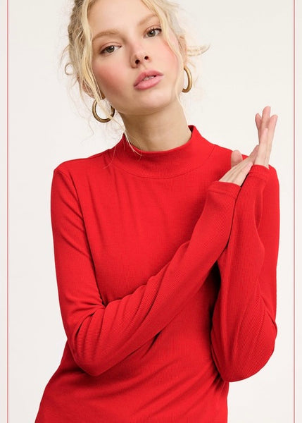 Layering Love Red Ribbed Long Sleeve Top