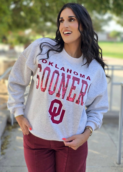 Oklahoma Sooners OU Grey Sequin Sweatshirt
