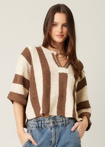 It's Giving Fall Vibes Brown Striped Sweater