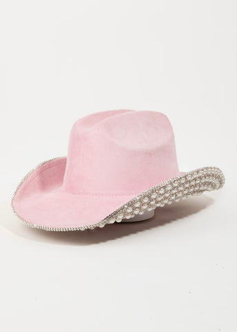 Pearl & Rhinestone Trim Pink Cowgirl Hat