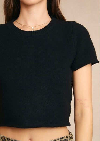 Time To Change Black Short Sleeve Sweater Top