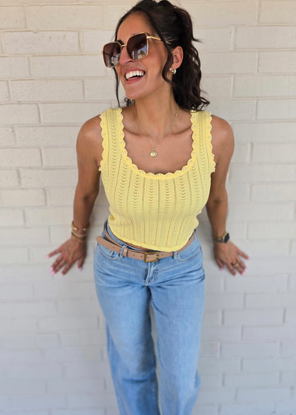 Pretty In Pearls Yellow Knit Tank