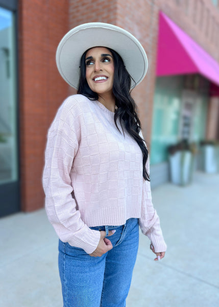Get To Know Me Dusty Pink Checkered Sweater