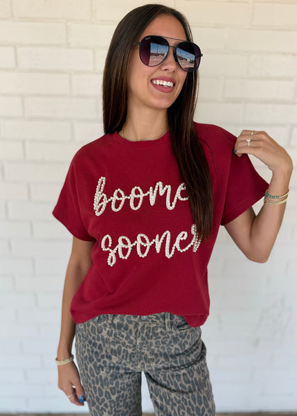 Pearl Scripted "Boomer Sooner" Crimson Stadium Top